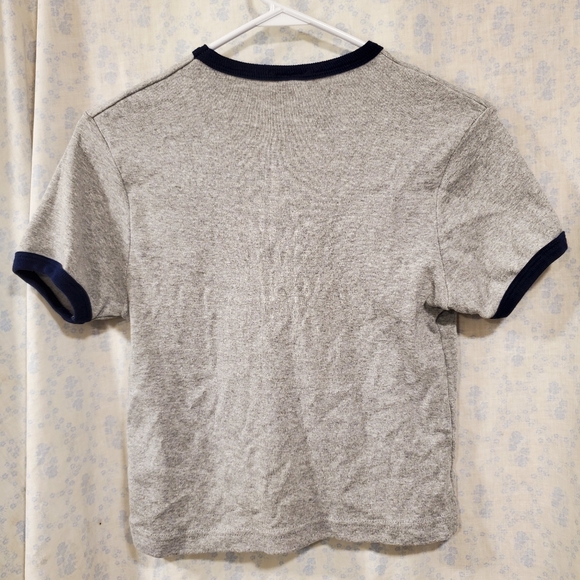 Vintage 90s PEANUTS Snoopy Babydoll Ringer T Shirt Top M/L Grey - Picture 5 of 6